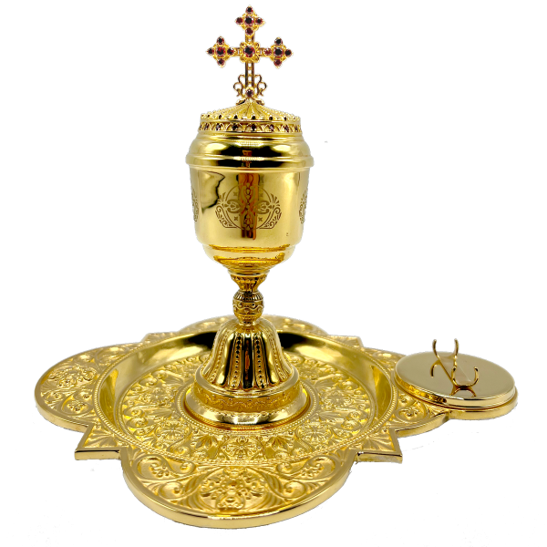 Brass holy oil vessel in gilt 