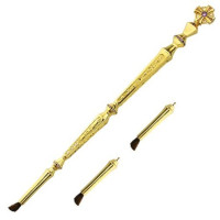 Brass annointing brush in gold plated with two interchangeable brushes