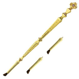 Brass annointing brush in gold plated with two interchangeable brushes