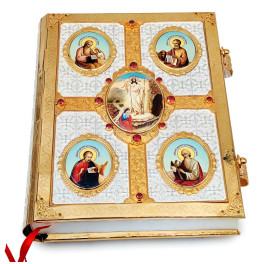 Large Gospel book with a brass frame featuring a silver-plated and gilded finish