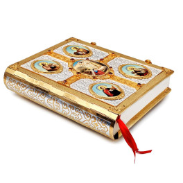 Large Gospel book with a brass frame featuring a silver-plated and gilded finish
