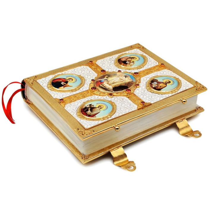 Large Gospel book with a brass frame featuring a silver-plated and gilded finish