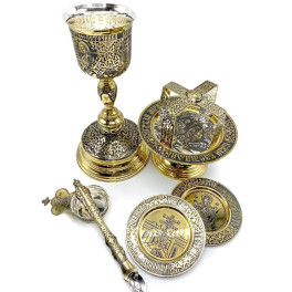 Eucharistic set brass set in gilt with niello plating