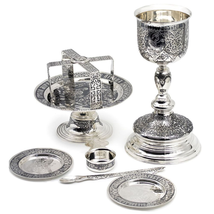Eucharistic set of brass in silver plating 