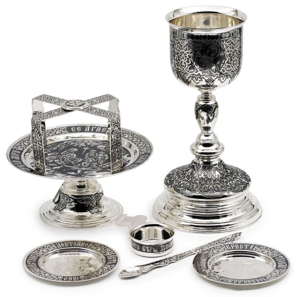 Eucharistic set of brass in silver plating 