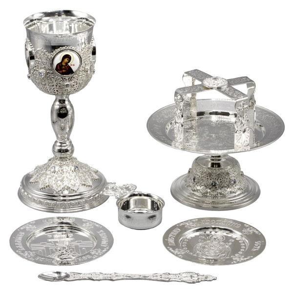 Eucharistic set combined in silver plating