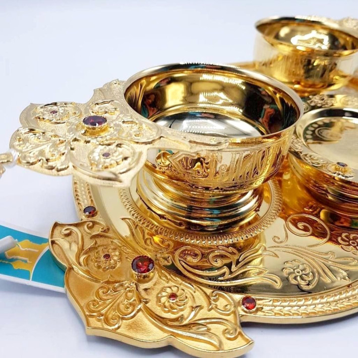 Bishop's zapivka set made of jewelry alloy in gilding with cubic zirkonia