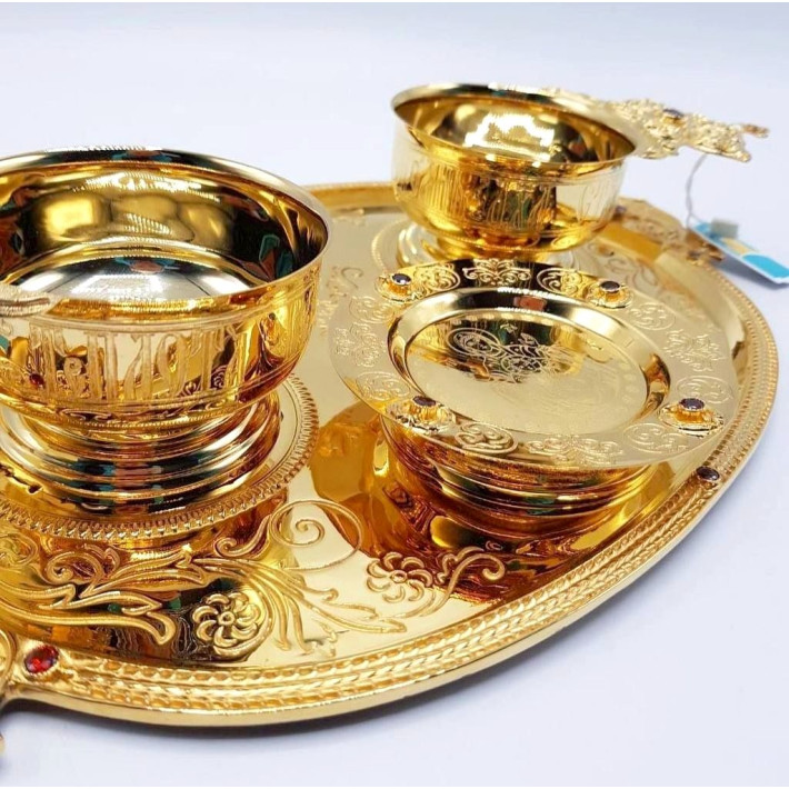 Bishop's zapivka set made of jewelry alloy in gilding with cubic zirkonia