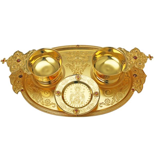 Bishop's zapivka set made of jewelry alloy in gilding with cubic zirkonia