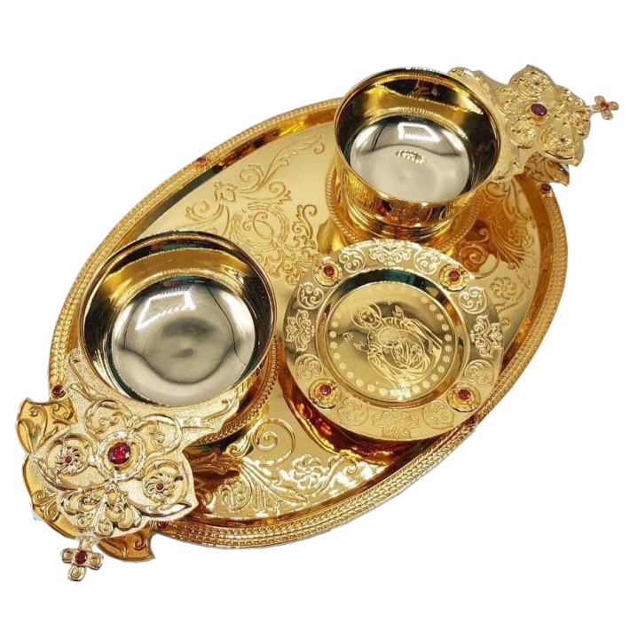 Bishop's zapivka set made of jewelry alloy in gilding with cubic zirkonia