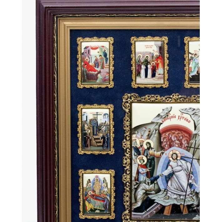 Brass wall icon in gilding of the Twelve Great Feasts