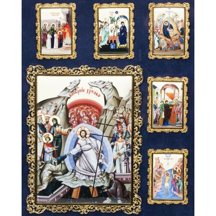 Brass wall icon in gilding of the Twelve Great Feasts