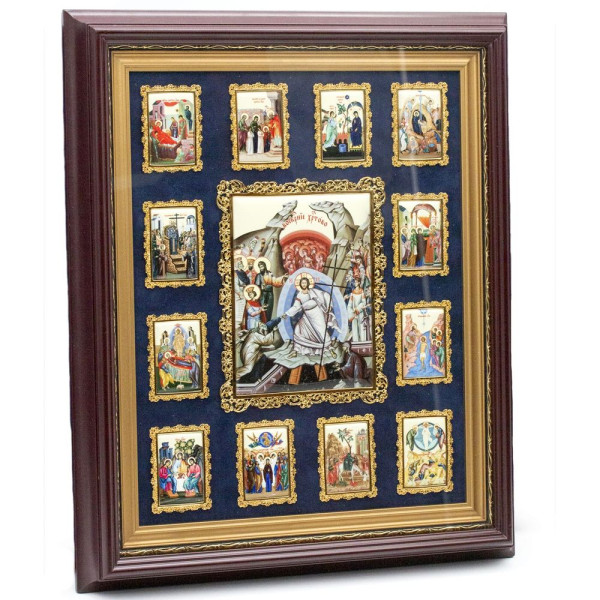 Brass wall icon in gilding of the Twelve Great Feasts