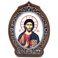 Postříbřená mosazná stolní ikona Spasitele