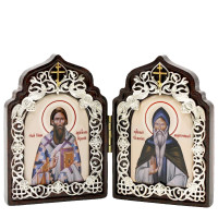 Cloth on wood with images of St. Sava of Serbia, Venerable Simeon of Myrotochivy