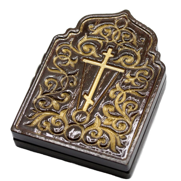 Cloth on wood with images of St. Sava of Serbia, Venerable Simeon of Myrotochivy