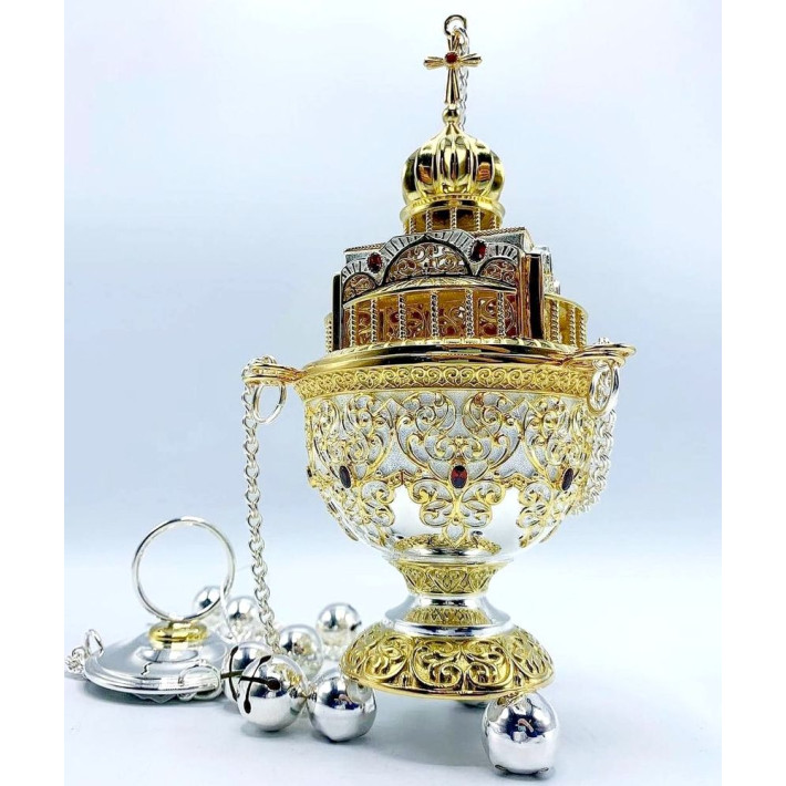 Brass censer with fragmentary gilding 