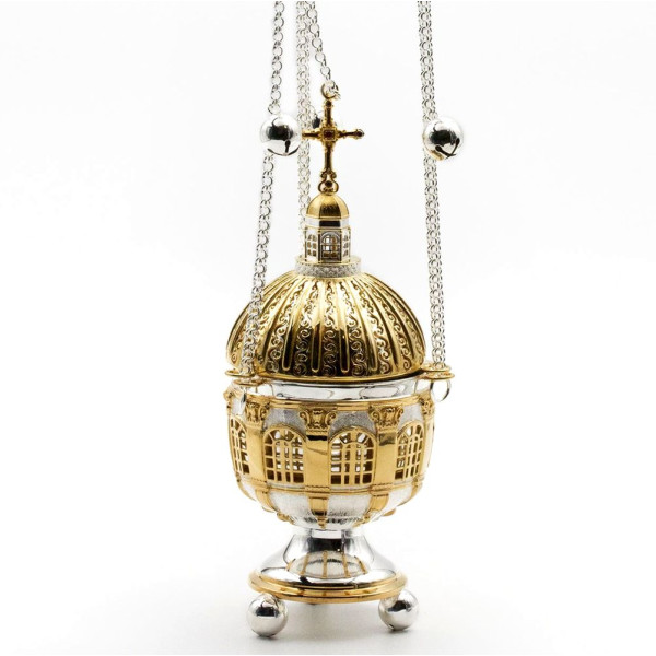 Brass censer in silver with gilding and decorations