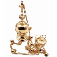 Církevní kadidelnice z mosazi ve zlaceném provedení se šperky z fianitů