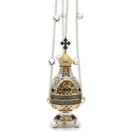 Censer of brass in gold plated with niello