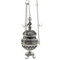 Brass censer in silver plated with blackening