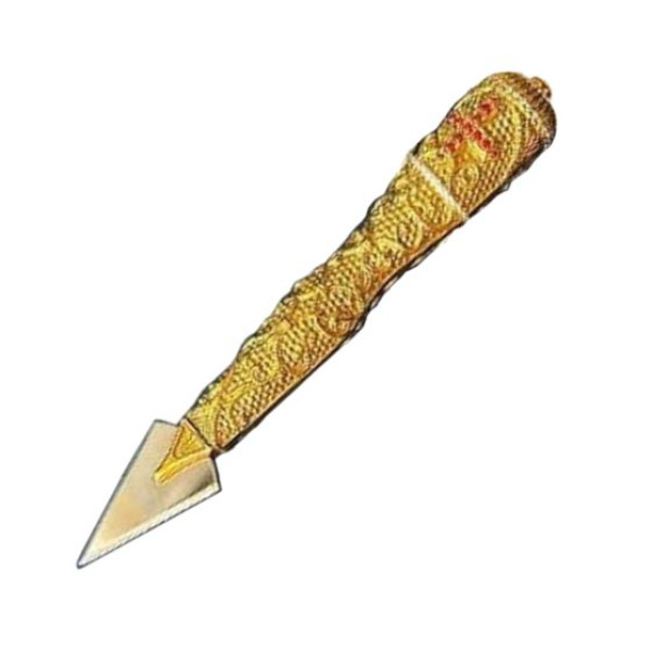 Small brass spear with gilt inlays 