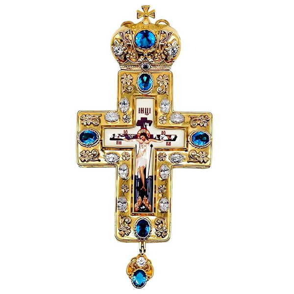 Cross for a priest made of brass in gold plating with silver plating