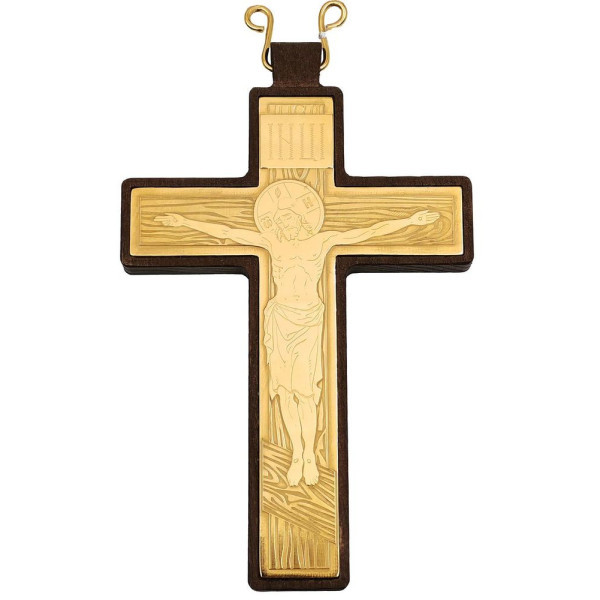 Wooden cross for a priest with a gold-plated brass inlay