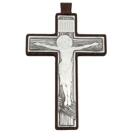 Wooden cross for a priest with a brass inlay in silvery and blackened finish
