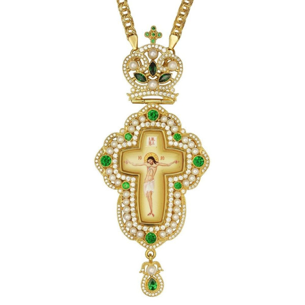 Cross for priest pectoral made of brass in gilding with chain