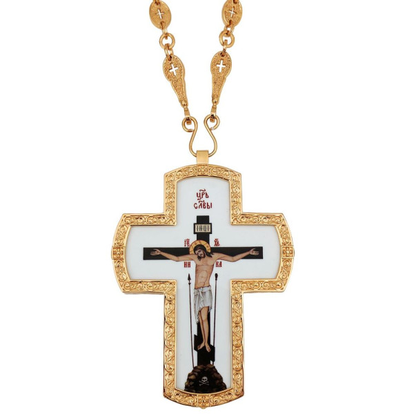 Cross for priest made of brass in gilt with chain