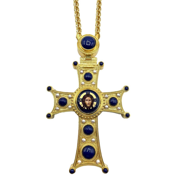 Pectoral cross for a priest, made of gold-plated brass with a chain