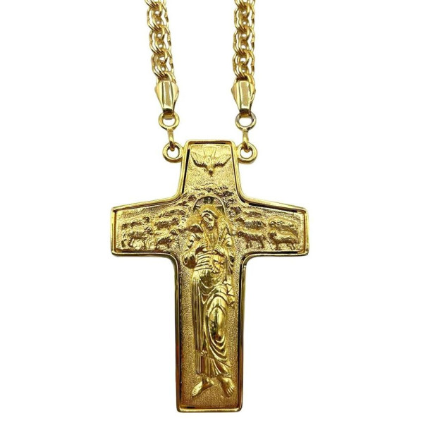 Cross for priest made of brass in gold plated with chain