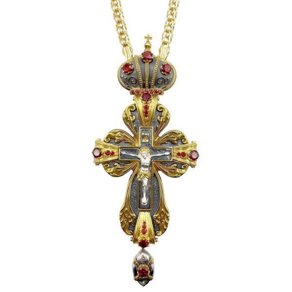 Priest's cross made of brass with gold plating and blackening and a chain