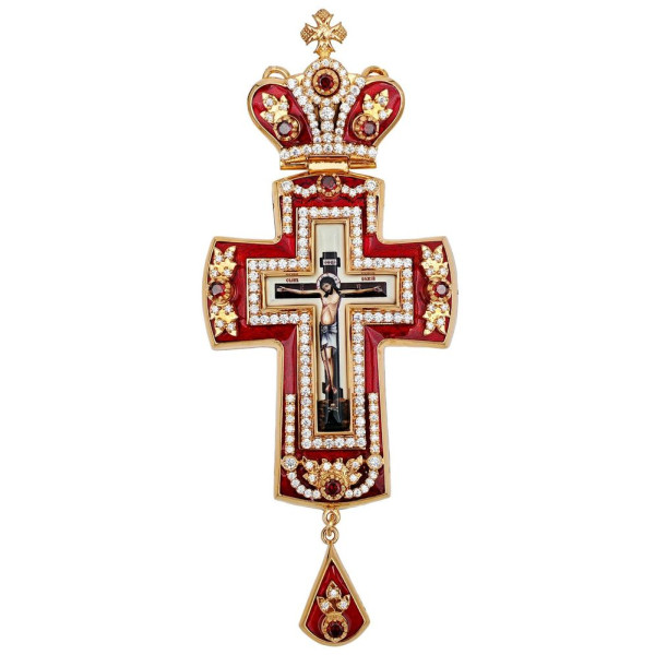 Cross for a priest made of gilded brass with enamel