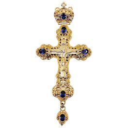 Cross for a priest made of brass with gold plating and a cast crucifix