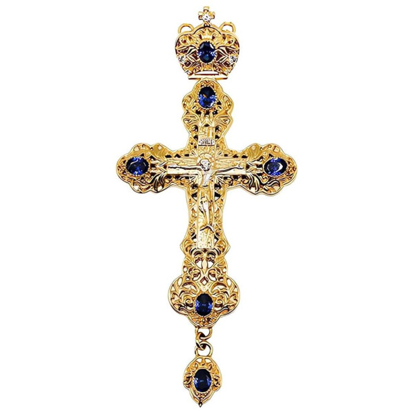 Cross for a priest made of brass with gold plating and a cast crucifix
