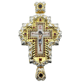 Cross for a priest made of gold-plated brass with silver inlay and ornamentation Cross for a priest made of gold-plated brass with silver inlay and ornamentation