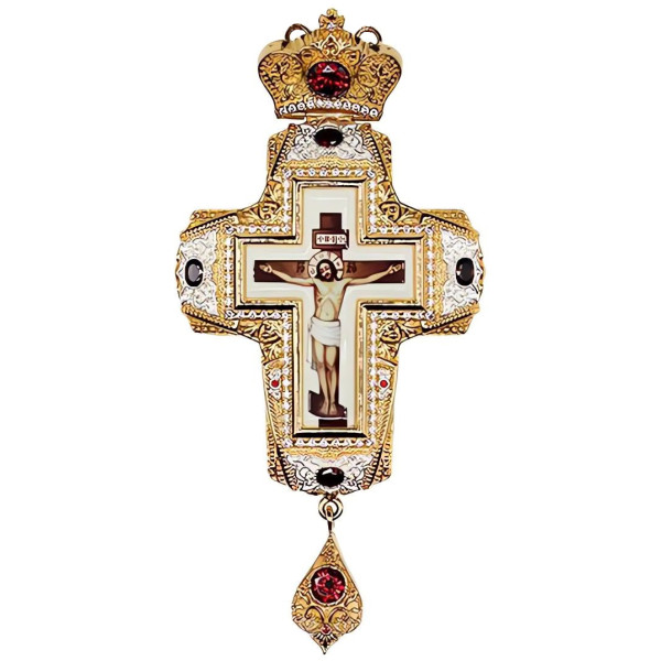 Cross for a priest made of brass in gilded and silvery finish