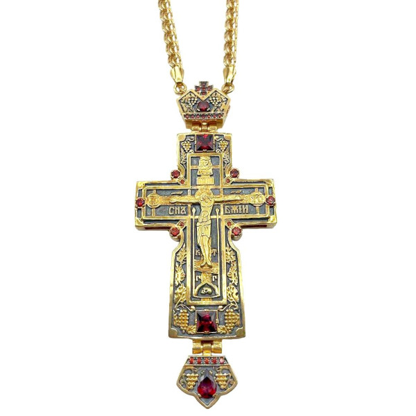 Cross for priest made of brass in gilding with silver plating and chain
