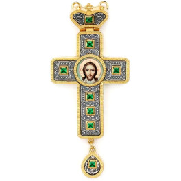 Kříž pro kněze z pozlacené mosazi s postříbřením a černěním Kříž pro kněze z pozlacené mosazi s postříbřením a černěním