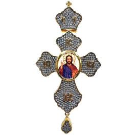 Kříž pro kněze z pozlacené mosazi s postříbřením a černěním Kříž pro kněze z pozlacené mosazi s postříbřením a černěním