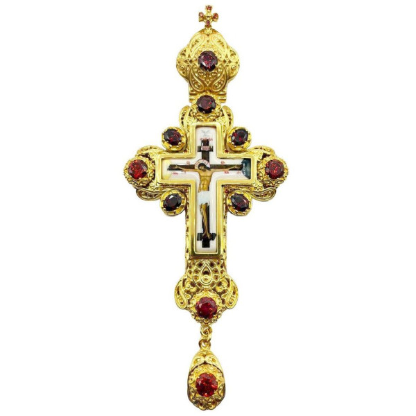 Cross for a priest made of gilded brass with decorative elements