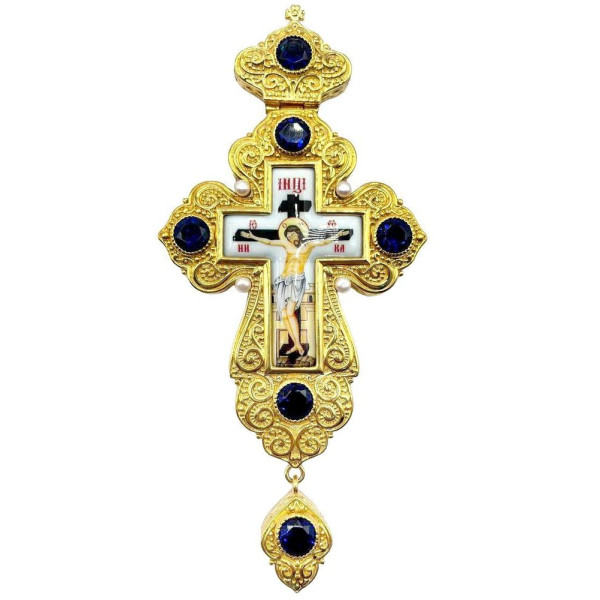 Cross for a priest made of gilded brass with decorative elements