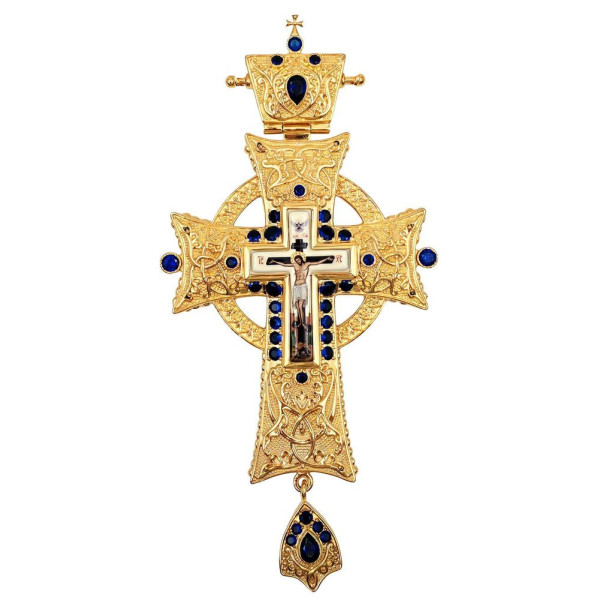 Cross for a priest made of gold-plated brass with decorations