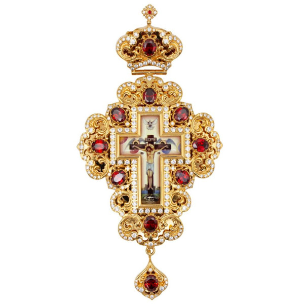 Cross for a priest made of gold-plated brass with decorations