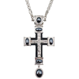 Cross for a priest made of silver-plated brass with decorations and a chain