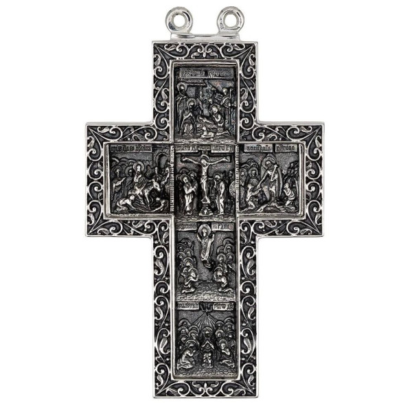 Cross for a priest made of silver-plated brass with a blackened finish