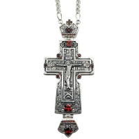 Priest's cross made of brass, silver-plated with blackening and chain