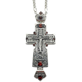 Priest's cross made of brass, silver-plated with blackening and chain